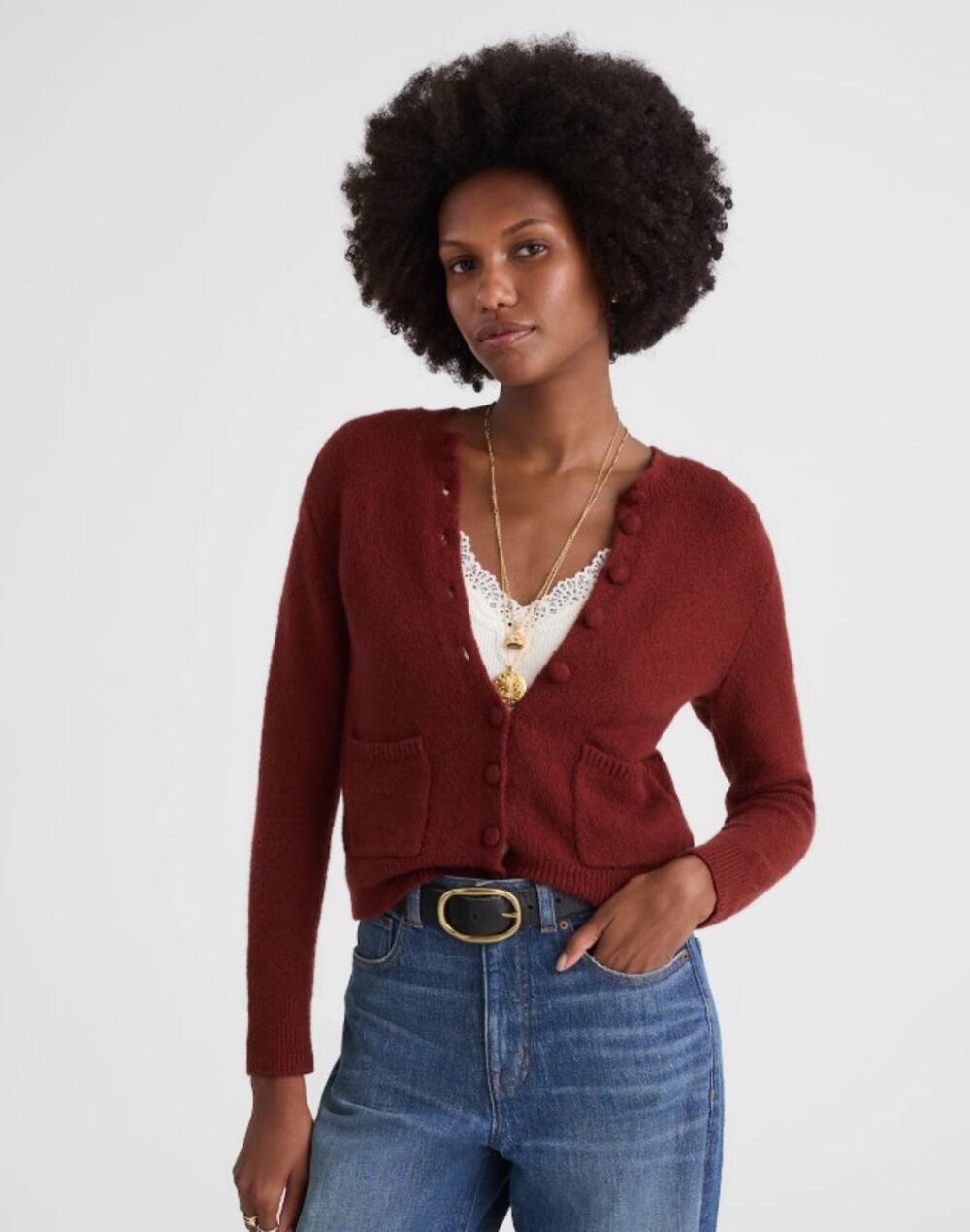 NWT Madewell Patch Pocket Cotton Blend Cardigan Crop Button Up Deep Rust Size XS